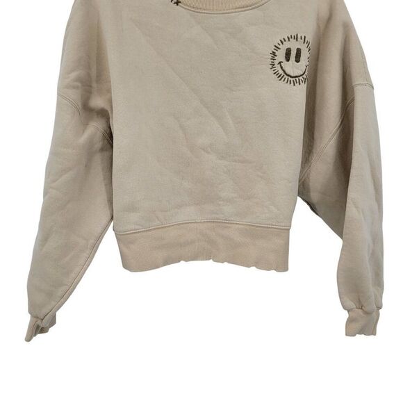 ASOS Design Womens Tan Distressed Smiley Embroidered Sweatshirt Sz 6 Loungewear - Picture 6 of 12